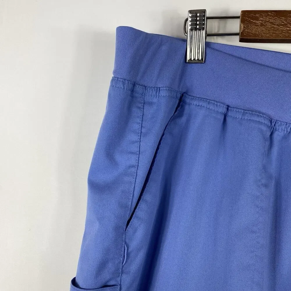 Wonderwink Scrub Pants Women's 2X Petite Blue Wink Pro Knit Waist Cargo 5419